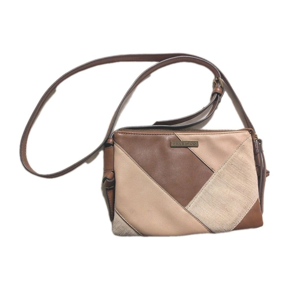 Frye & Co Women's Crossbody Purse Bag Patchwork Retro Boho Faux Leather Brown‎